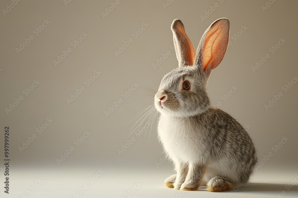 A rabbit is sitting on a white surface A rabbit is sitting on a white surface