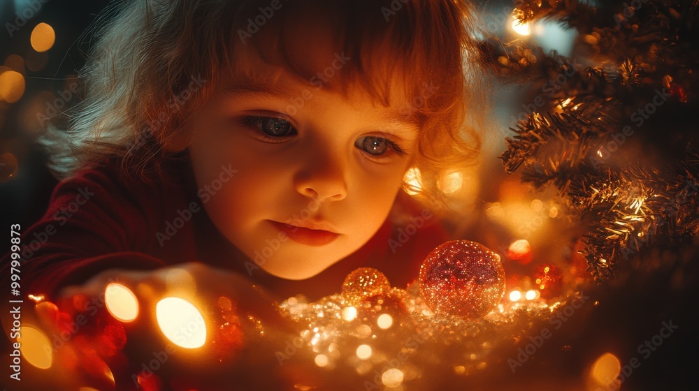 Enchanted Christmas Morning - Child with Smart Toy under Futuristic Tree | Close-up Family Festivities with Holographic Ornaments Enchanted Christmas Morning - Child with Smart Toy under Futuristic Tree | Close-up Family Festivities with Holographic Ornaments