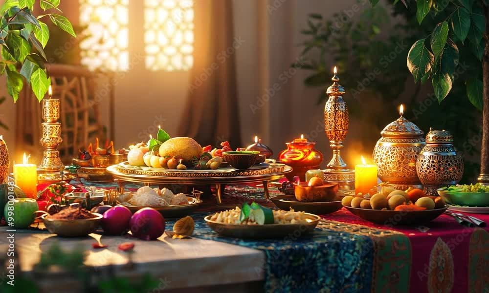 Feast Table with Golden Decor in a Warm Setting Feast Table with Golden Decor in a Warm Setting