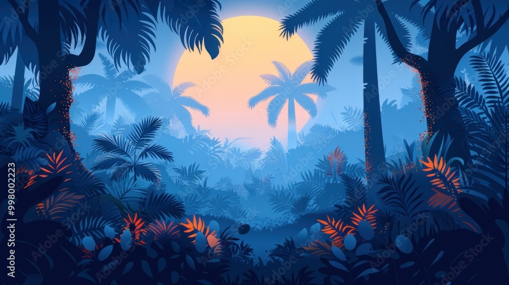 A Lush Tropical Landscape Under a Gentle Sun A Lush Tropical Landscape Under a Gentle Sun
