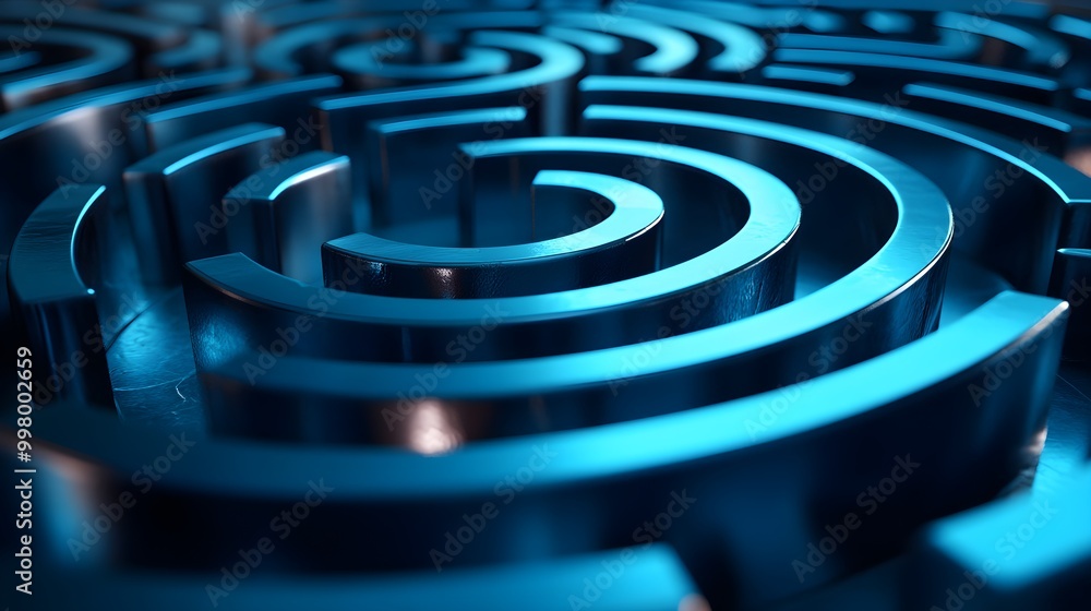 A futuristic circular maze made of metallic walls and digital pathways, with holographic arrows guiding the way, symbolizing the use of technology in decision-making to find clarity. Sci-fi A futuristic circular maze made of metallic walls and digital pathways, with holographic arrows guiding the way, symbolizing the use of technology in decision-making to find clarity. Sci-fi