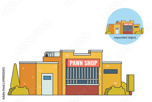 Vector illustration of pawnshop building with editable outline