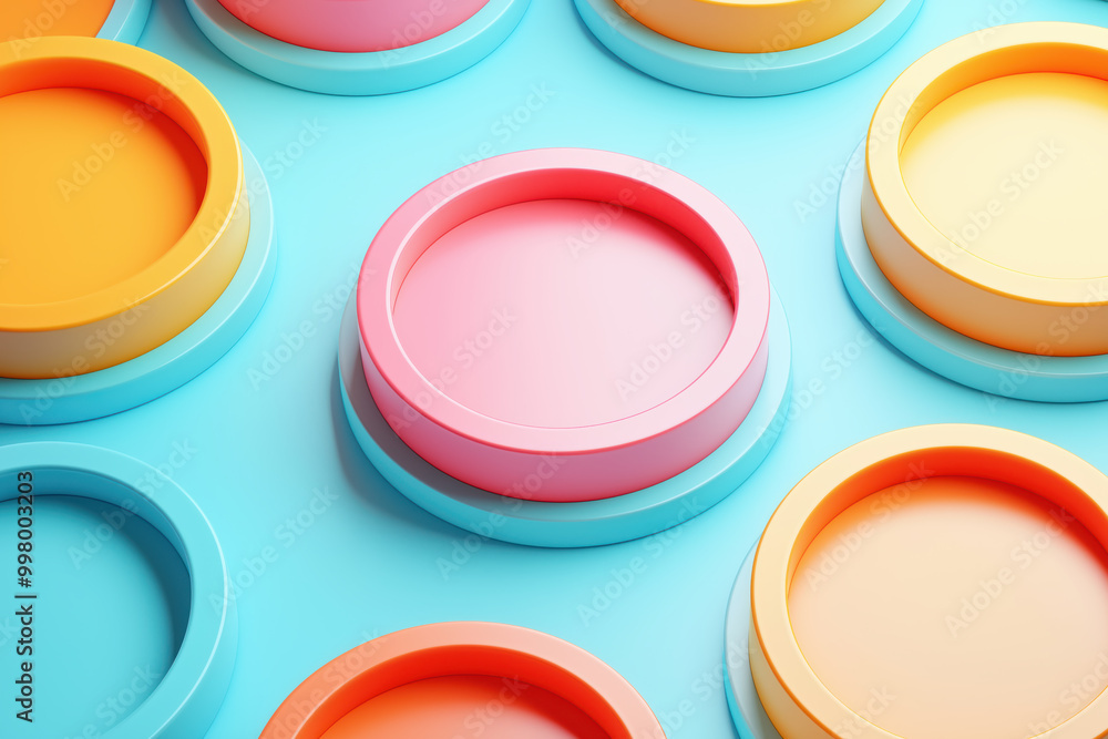 A colorful array of round shapes, some of which are pink and others are orange A colorful array of round shapes, some of which are pink and others are orange