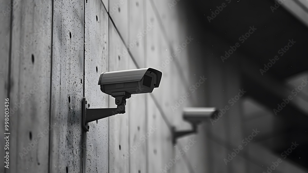 Security camera mounted on a building wall Security camera mounted on a building wall