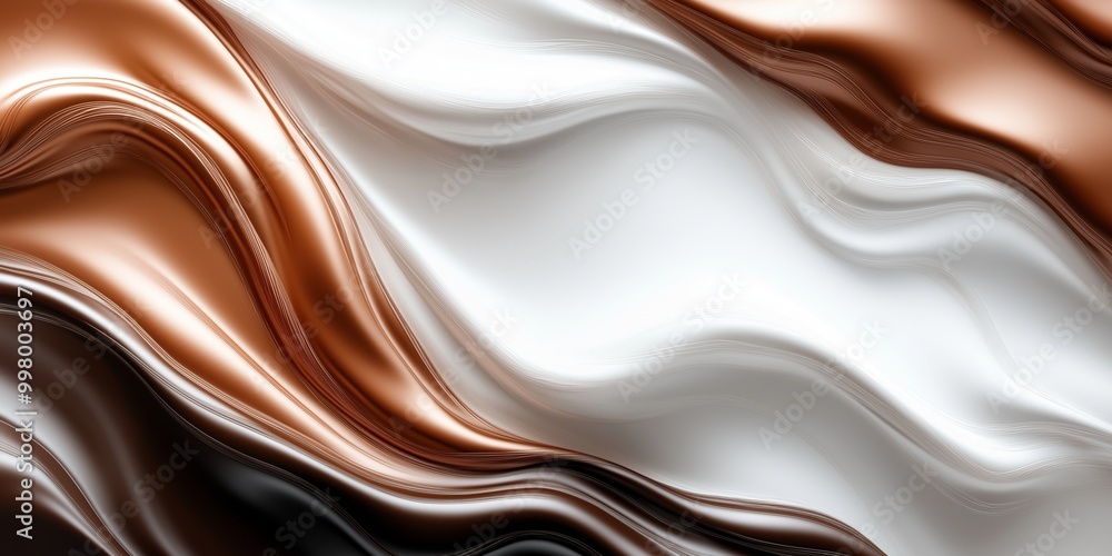 An elegant abstract background featuring swirling patterns of dark and milk chocolate tones with a smooth white texture An elegant abstract background featuring swirling patterns of dark and milk chocolate tones with a smooth white texture