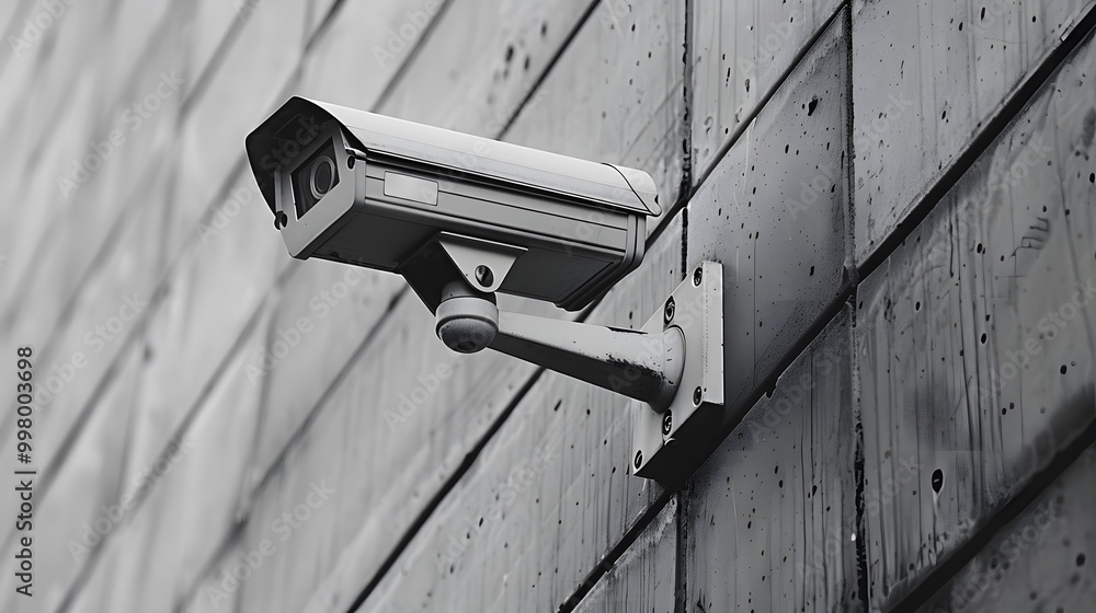Security camera mounted on a building wall Security camera mounted on a building wall