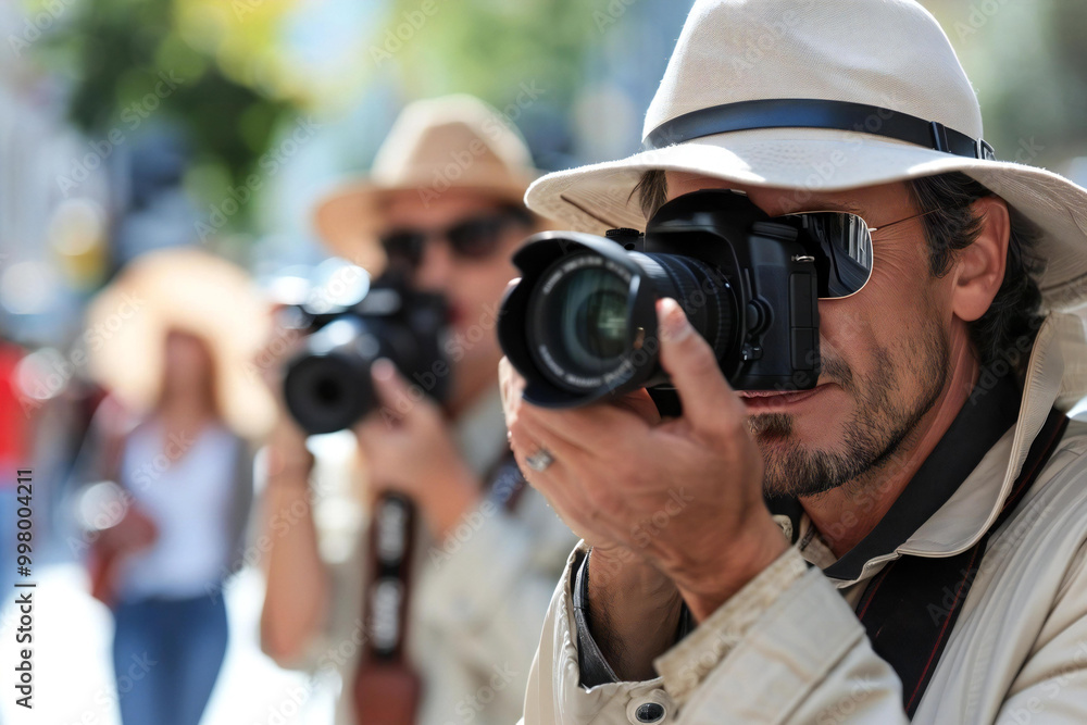 private detective captures photos of a suspicious man and woman on the street, hinting at a cheating scandal. private detective captures photos of a suspicious man and woman on the street, hinting at a cheating scandal.