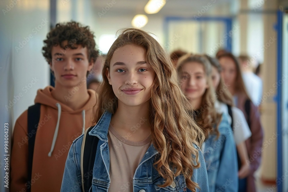 diverse group of young people standing at the entrance of a voting room, ready to take part in the election process. diverse group of young people standing at the entrance of a voting room, ready to take part in the election process.