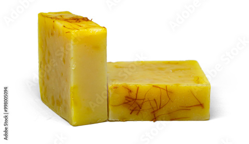 Saffron soap handmade white background