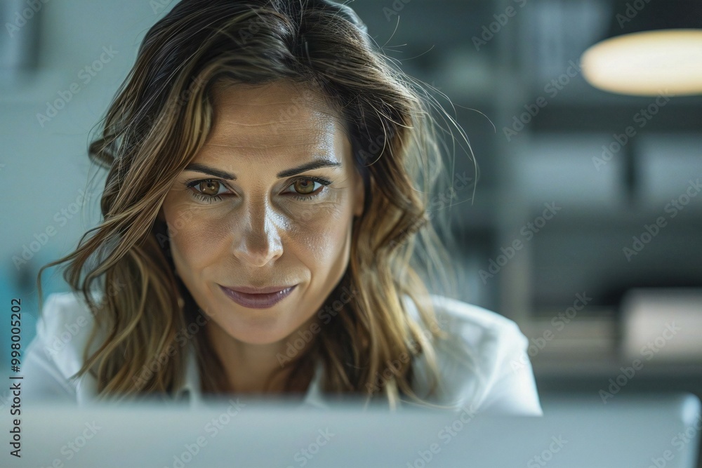 close-up of a businesswoman intensely checking an invoice on her laptop screen. close-up of a businesswoman intensely checking an invoice on her laptop screen.