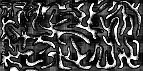 Abstract Turing pattern background. Trendy Black and white Turing pattern. Seamless brush pen textile doodle pattern grunge texture. Trendy modern ink artistic design. monochrome pattern. Vector art.