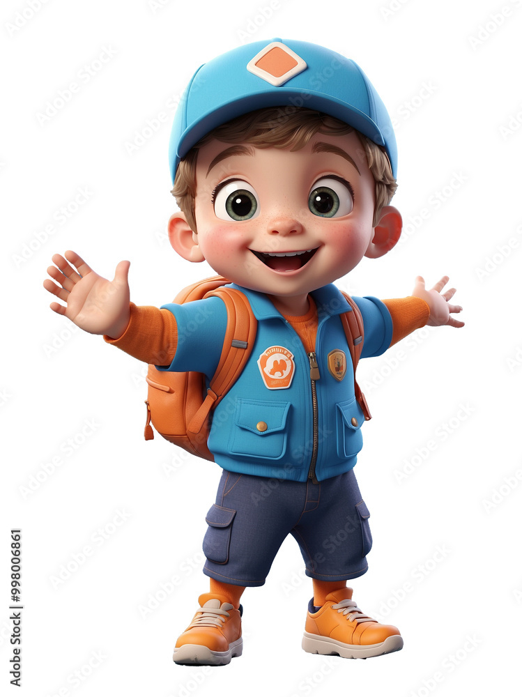3D Cute Kid in Delivery Man Outfit on Transparent Background 3D Cute Kid in Delivery Man Outfit on Transparent Background