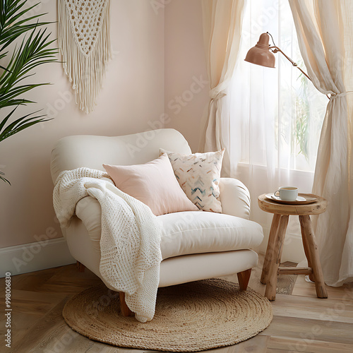 Cozy reading nook with soft textures and natural light