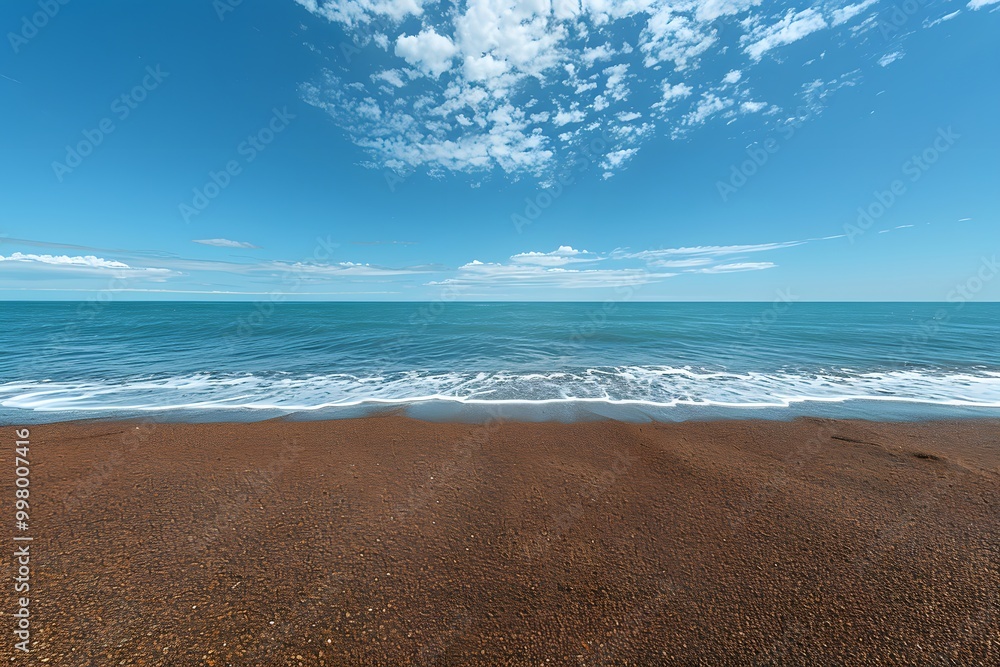 Tranquil Beachscape with Clear Blue Sky and Calm Ocean Waves - Nature Background for Relaxation and Serenity Tranquil Beachscape with Clear Blue Sky and Calm Ocean Waves - Nature Background for Relaxation and Serenity