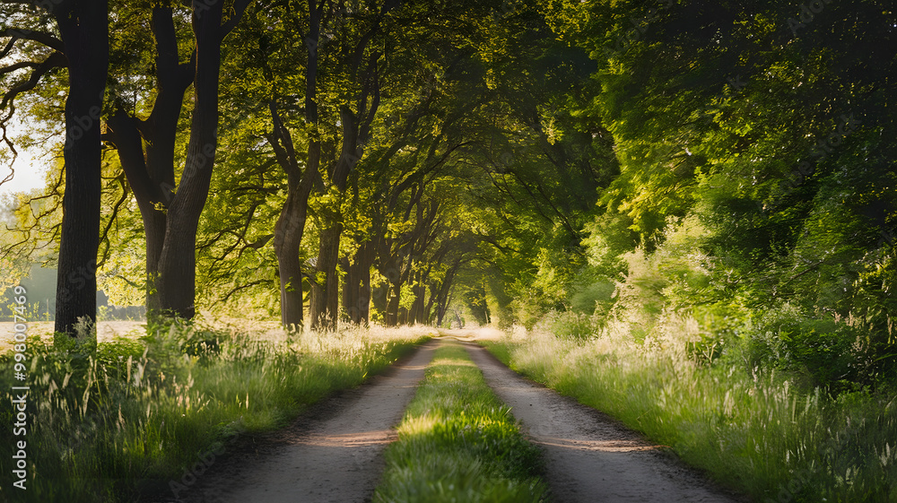 Obraz premium A quiet forest path, bathed in sunlight, symbolizing peace, mental clarity, and the journey of self-care. (indicates World Mental Health Day). 