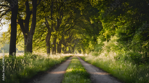 A quiet forest path, bathed in sunlight, symbolizing peace, mental clarity, and the journey of self-care. (indicates World Mental Health Day). 