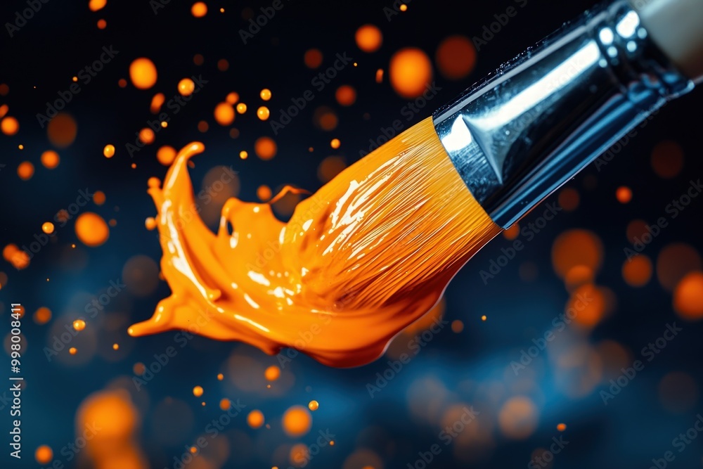 Orange paint splattering from a paintbrush. Orange paint splattering from a paintbrush.