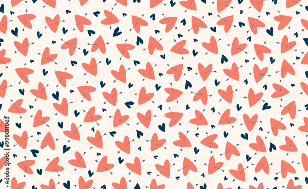 Fototapeta premium Funny Retro Groovy Valentines Day seamless pattern in trendy retro y2k style. Valentine background of cartoon character. Boho Valentine Day Pattern with hearts. Vector illustration.