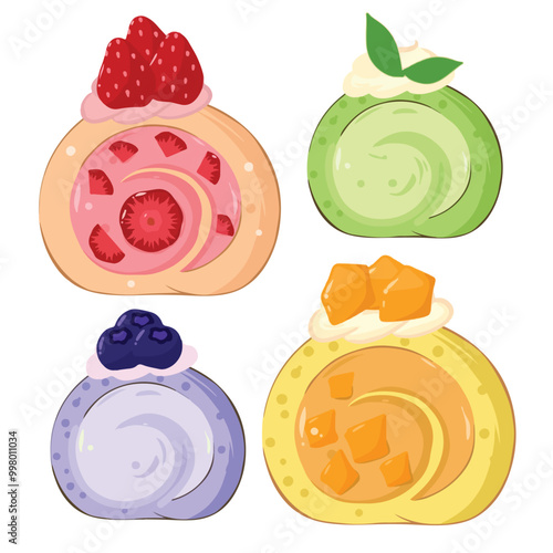 illustration of a set of food roll cake