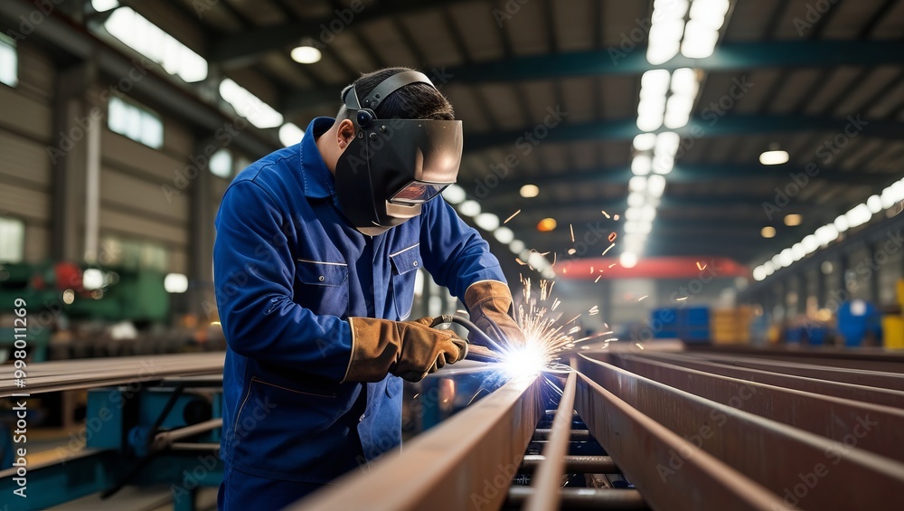 A welder is working in a factory. A welder is working in a factory.