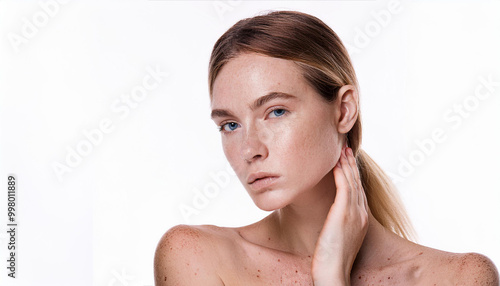 Woman with problem skin on face,acne ,skincare photo