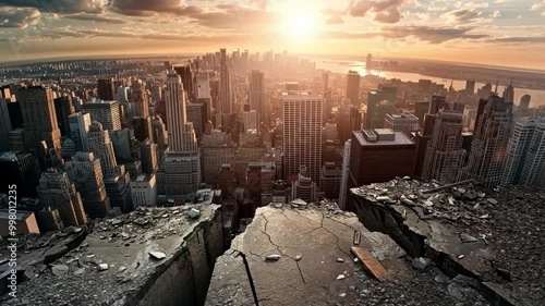 Dramatic of a large crack city in the world formed by the earth