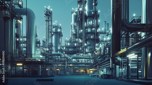 Wallpaper Mural modern petrochemical production plant featuring intricate refining equipment and illuminated structures, showcasing advanced industrial technology and design Torontodigital.ca