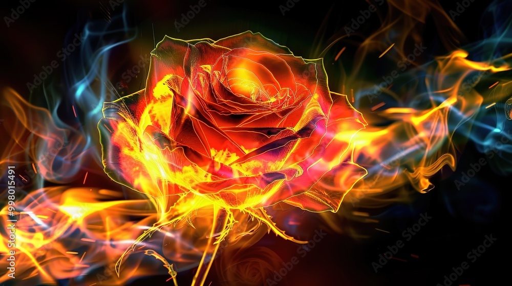 Red rose flower on fire dark background Red rose flower on fire dark background