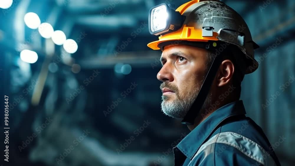 Miner engineer wearing a helmet looking at the mining site Miner engineer wearing a helmet looking at the mining site