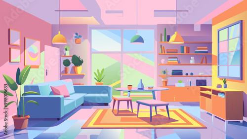 Modern Living Room Interior with Sunset Light and Cozy Decor
