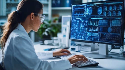 Female Scientist Working on Computer photo