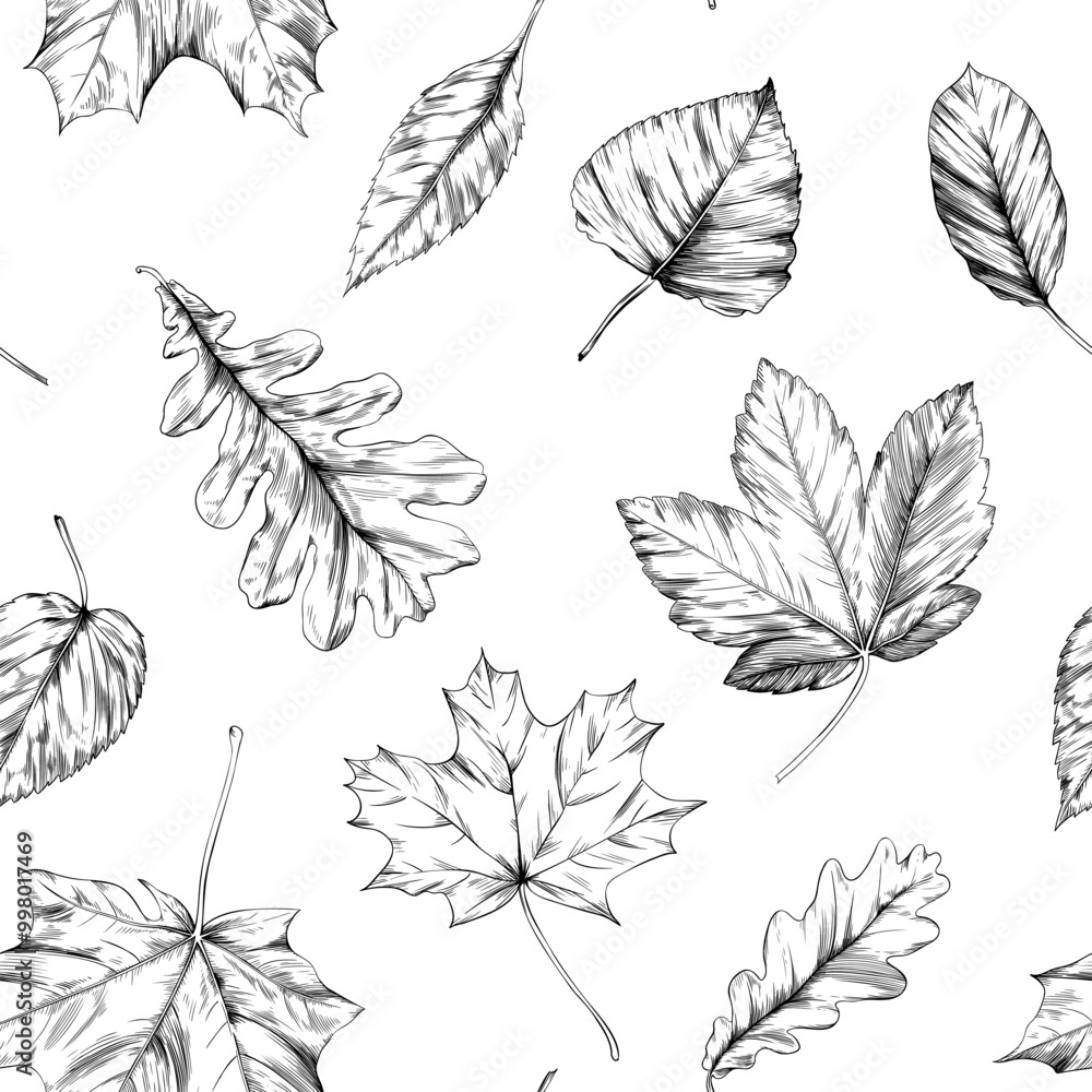 Seamless pattern with autumn leaves. Hand drawn illustration isolate on white. Seamless pattern with autumn leaves. Hand drawn illustration isolate on white.