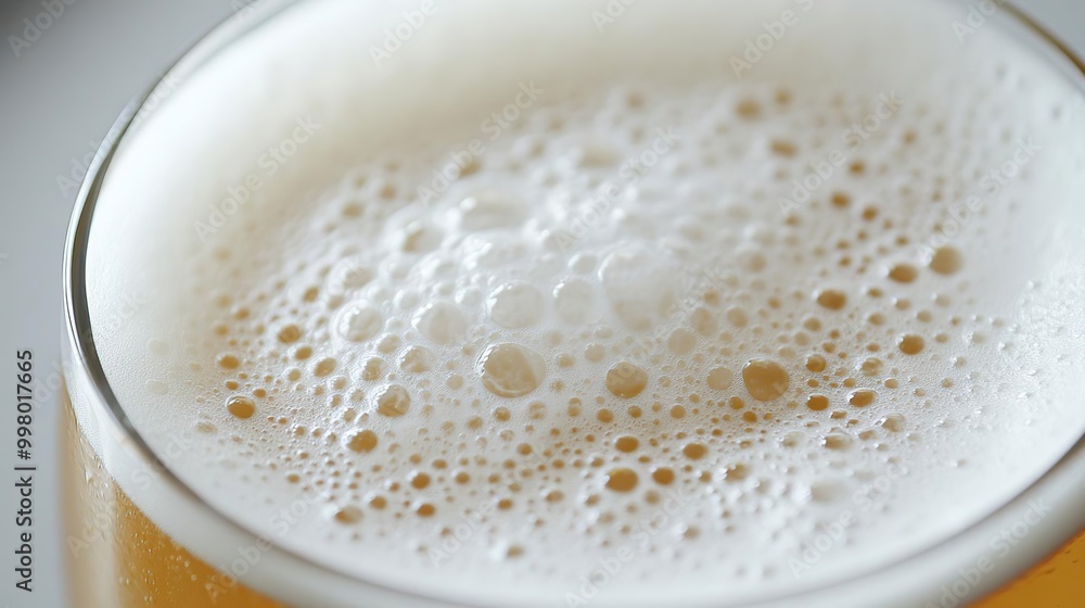 Close-up of a frothy beer in a glass, highlighting the bubbles and texture of the foam. Close-up of a frothy beer in a glass, highlighting the bubbles and texture of the foam.