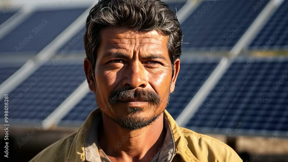 Portrait of a male Indian engineer in font of solar panels Portrait of a male Indian engineer in font of solar panels