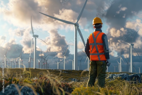 Engineer working at wind farm