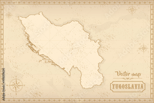 Map of Yugoslavia in the old style, brown graphics in retro fantasy style.