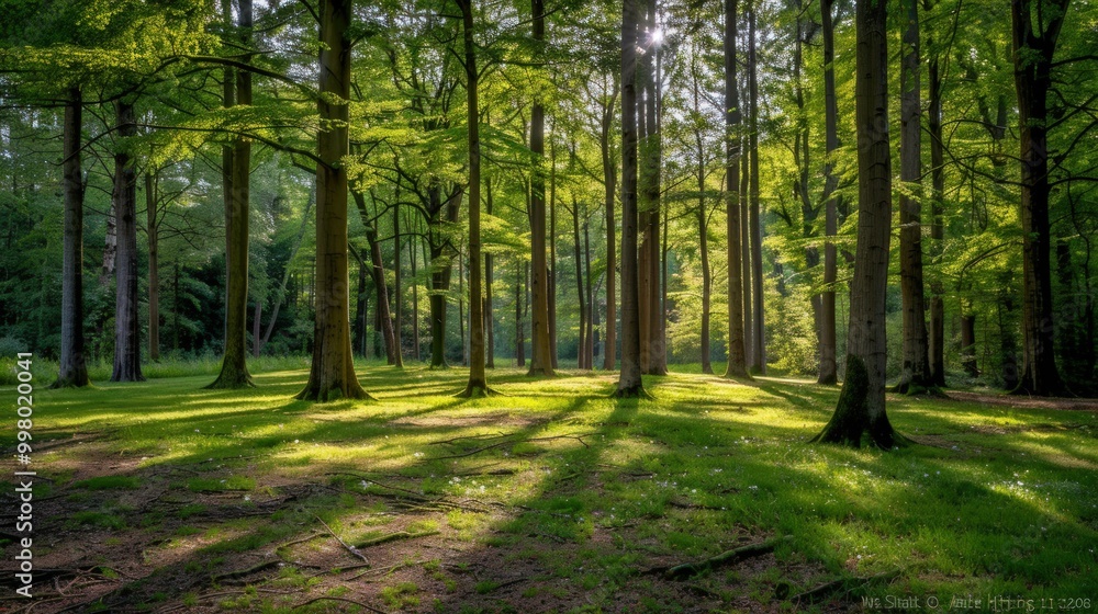 Fototapeta premium Sunlight Filtering Through a Lush Forest