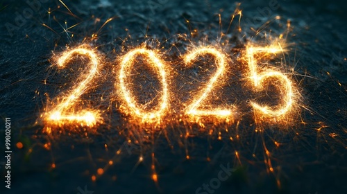 "2025" word made from a light. with copy space