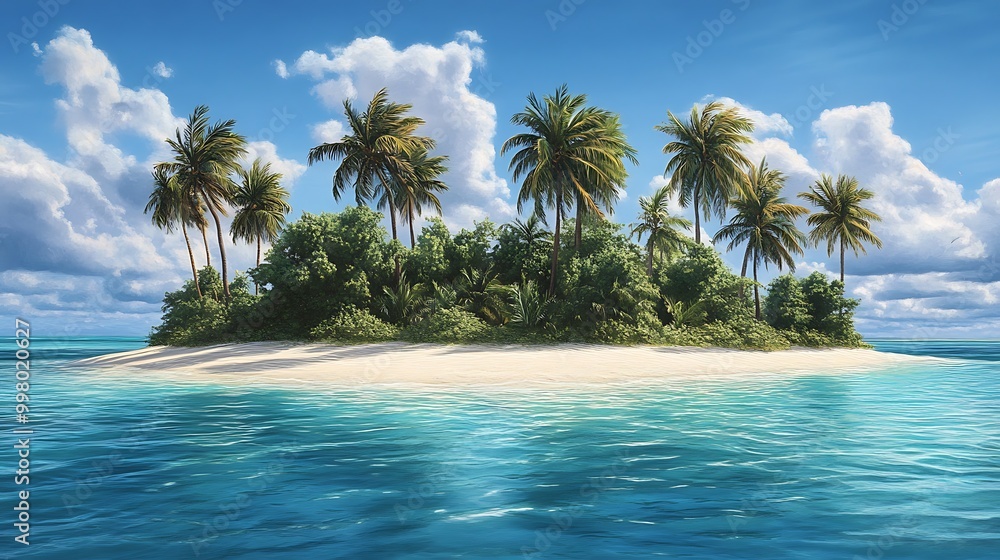 Pristine Tropical Island with White Sand Beaches and Turquoise Waters under Sun Pristine Tropical Island with White Sand Beaches and Turquoise Waters under Sun