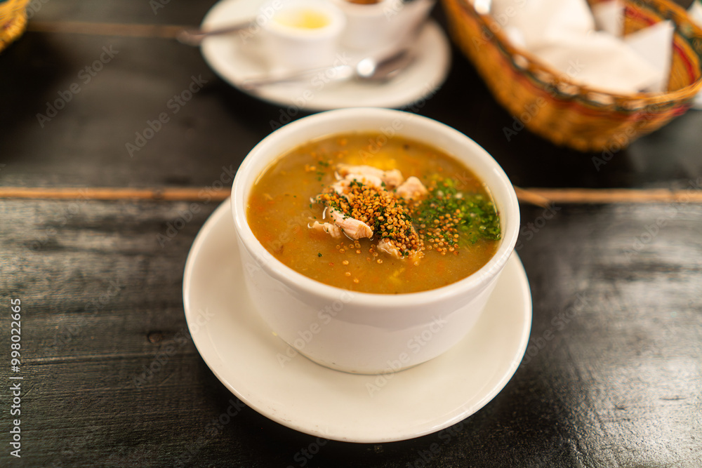 cup of typical tomato soup with croutons and cilantro cup of typical tomato soup with croutons and cilantro