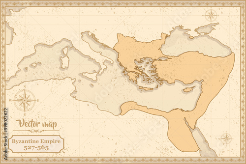 Map of Byzantine Empire in the old style, brown graphics in retro fantasy style.