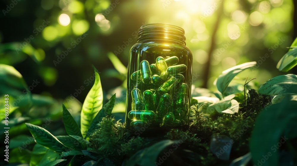 Futuristic AI-Powered Green Tech Wellness Supplement Enhancing Glowing Nature Product Futuristic AI-Powered Green Tech Wellness Supplement Enhancing Glowing Nature Product