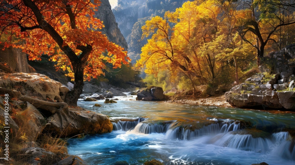 Autumnal River Scene with Vibrant Foliage Autumnal River Scene with Vibrant Foliage