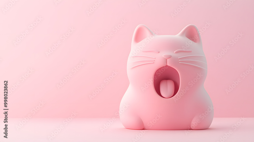3D pastel cat yawning icon with smooth rounded mouth placed on a light background 3D pastel cat yawning icon with smooth rounded mouth placed on a light background