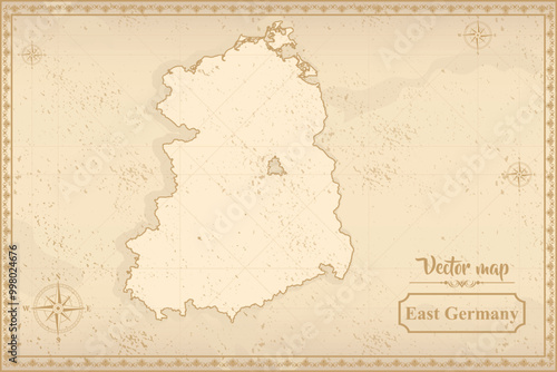 Map of East Germany(GDR) in the old style, brown graphics in retro fantasy style.