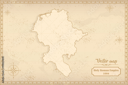 Map of Holy Roman Empire in the old style, brown graphics in retro fantasy style.