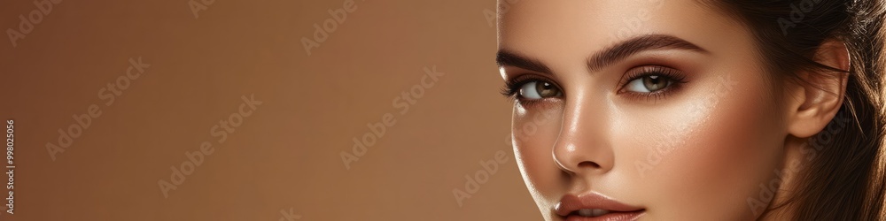 A captivating close-up of a woman with sun-kissed skin and natural makeup A captivating close-up of a woman with sun-kissed skin and natural makeup