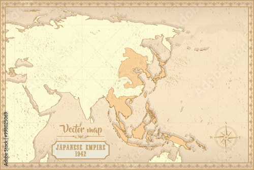 Empire of Japan map in the old style, brown graphics in retro fantasy style.