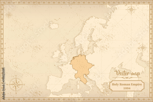 Map of Holy Roman Empire in the old style, brown graphics in retro fantasy style.