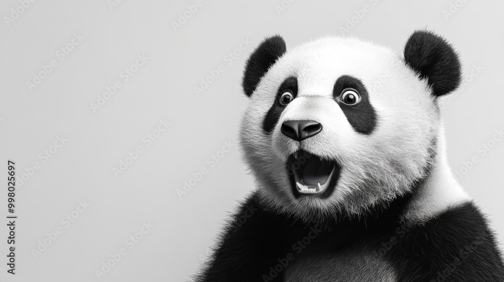 Surprised cartoon panda with wide eyes and open mouth on a plain background Surprised cartoon panda with wide eyes and open mouth on a plain background